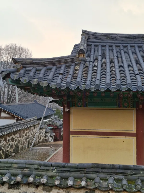 한옥기와 부분수리 전 손상 구간 한옥기와 부분수리 전 지붕 마루와 기와 사이 흙마감이 드러난 손상 구간