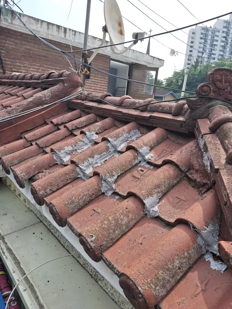 들뜬기와고정 시공 중 들뜬기와고정 시공 중 현장 사진